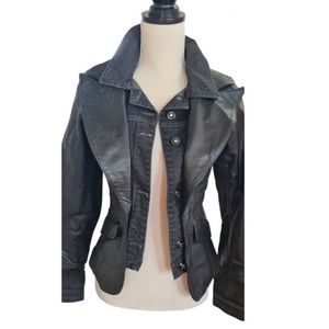 Vintage Anna Biagini black grey genuine leather biker jacket